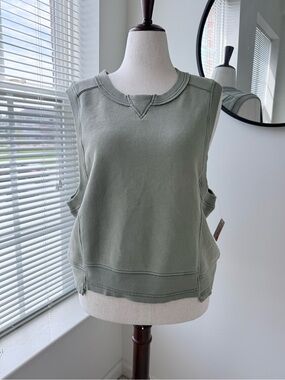 Free People Intercept Sleeveless Sweatshirt Tank in Army Green